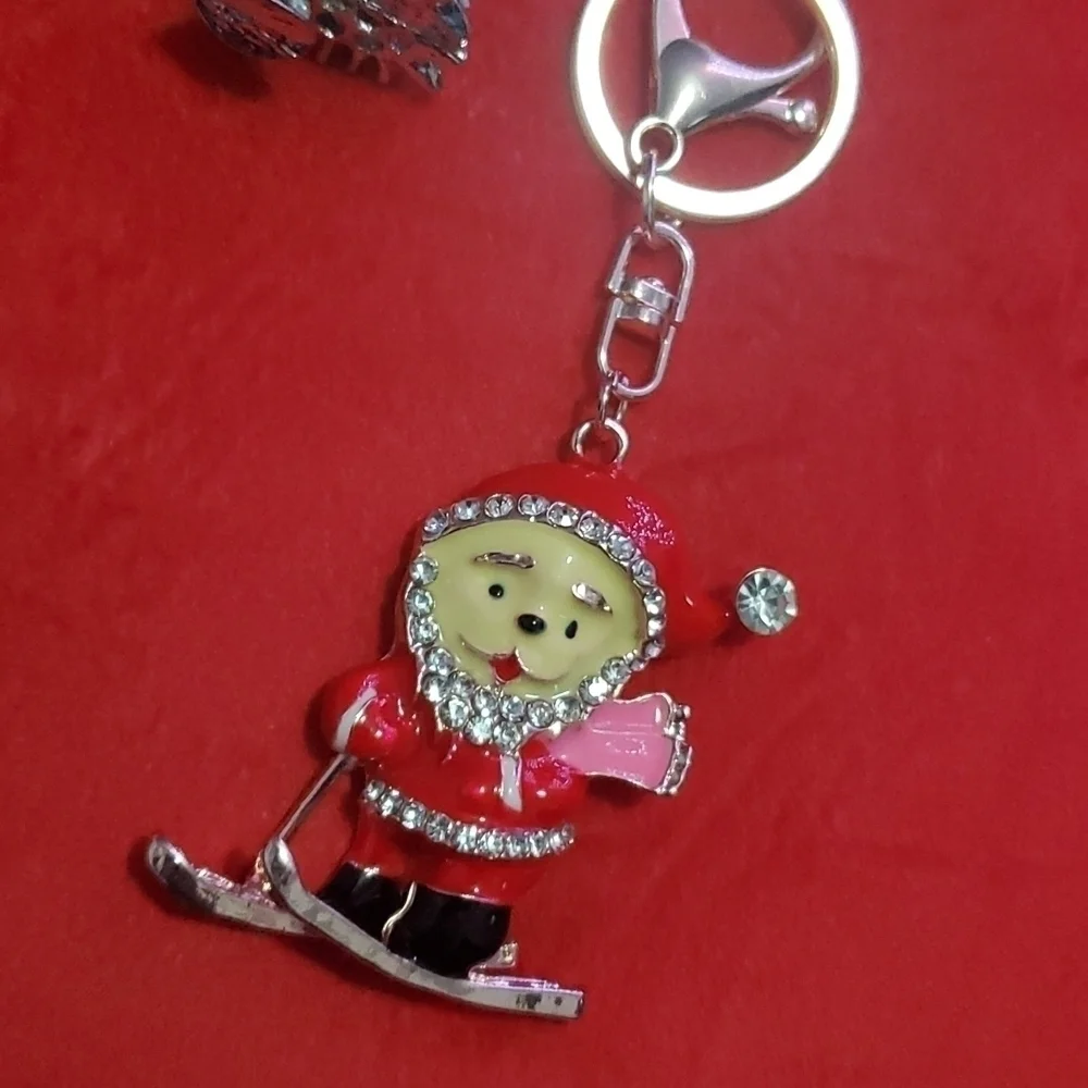 Christmas Santas Tree Bells Enamel Crystal Keychain